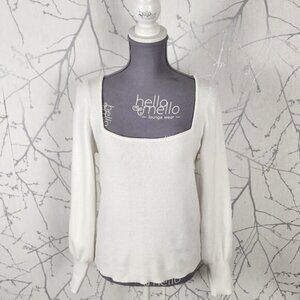 Free Press White Knit Square Neck Long Sleeve Top